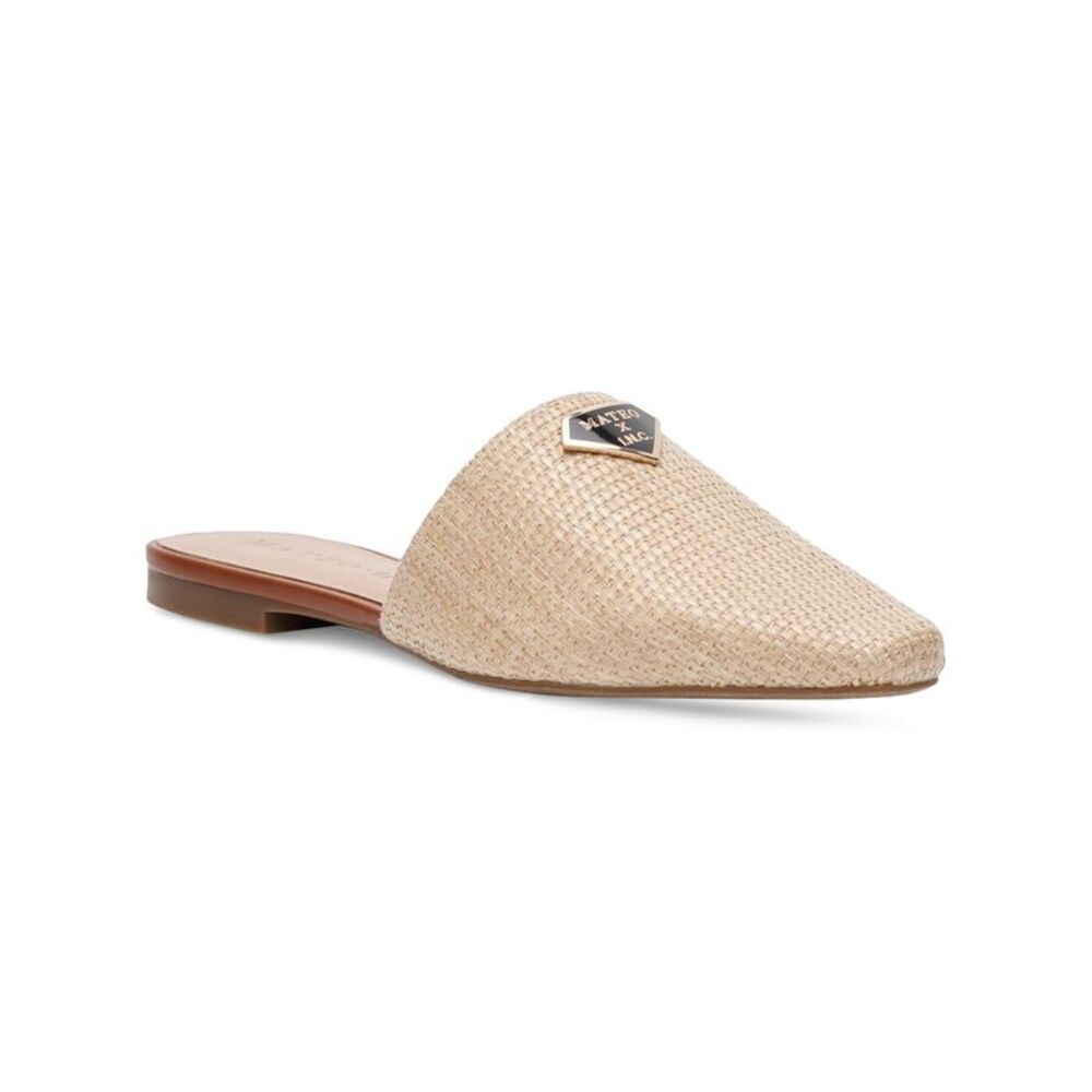 MATEO BY INC Womens Beige Woven Goring The Negril Square Toe Slip On Mules 6.5 M